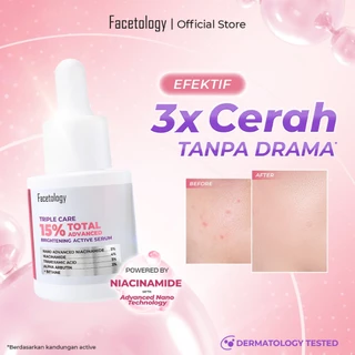 Facetology Triple Care 15% Total Advanced Brightening Active Serum 15ML Serum Pencerah Bantu Samarkan Bekas Jerawat, Meratakan Warna Kulit, Melindungi Skin Barrier & Melembabkan Kulit All Skin Type