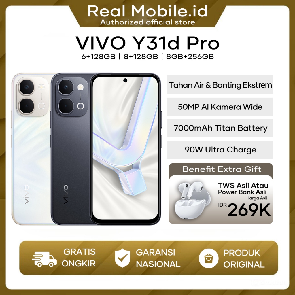VIVO Y31d Pro 6/128 8/128 8/256 - Tahan Air & Banting Ekstrem 7000mAh NFC Hp Vivo Terbaru 2026 Ori