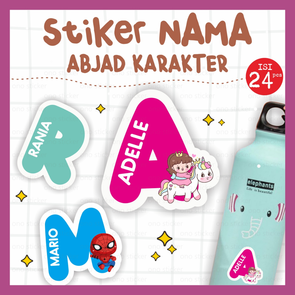 Jual Stiker Nama Waterproof Inisial | Stiker Abjad Karakter Tahan Air ...
