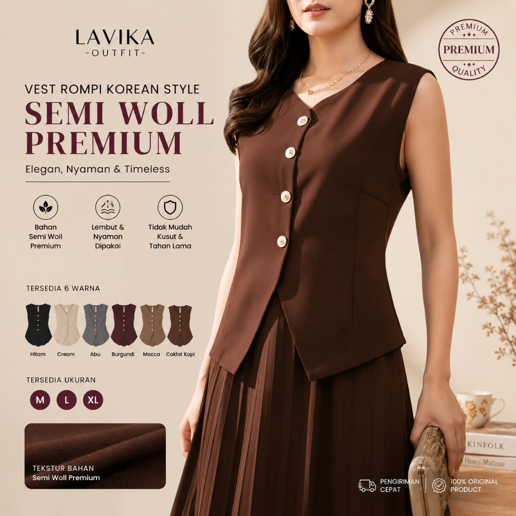 Jual atasan vest rompi wanita korean style Bahan Semi Woll Premium ...