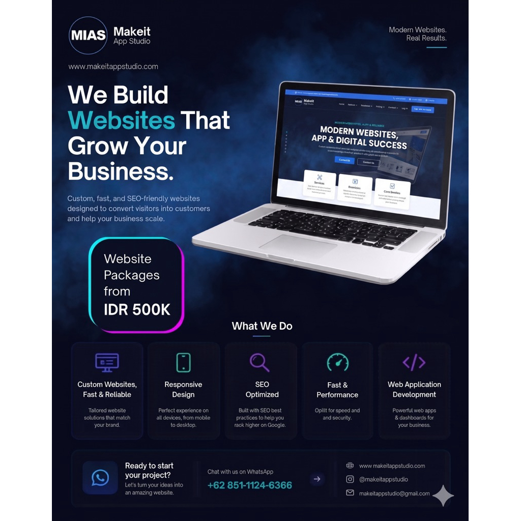 Jasa Pembuatan Website - Landing Page, Company Profile, Dashboard Admin, Custom Web sesuai permintaan - Makeitappstudio