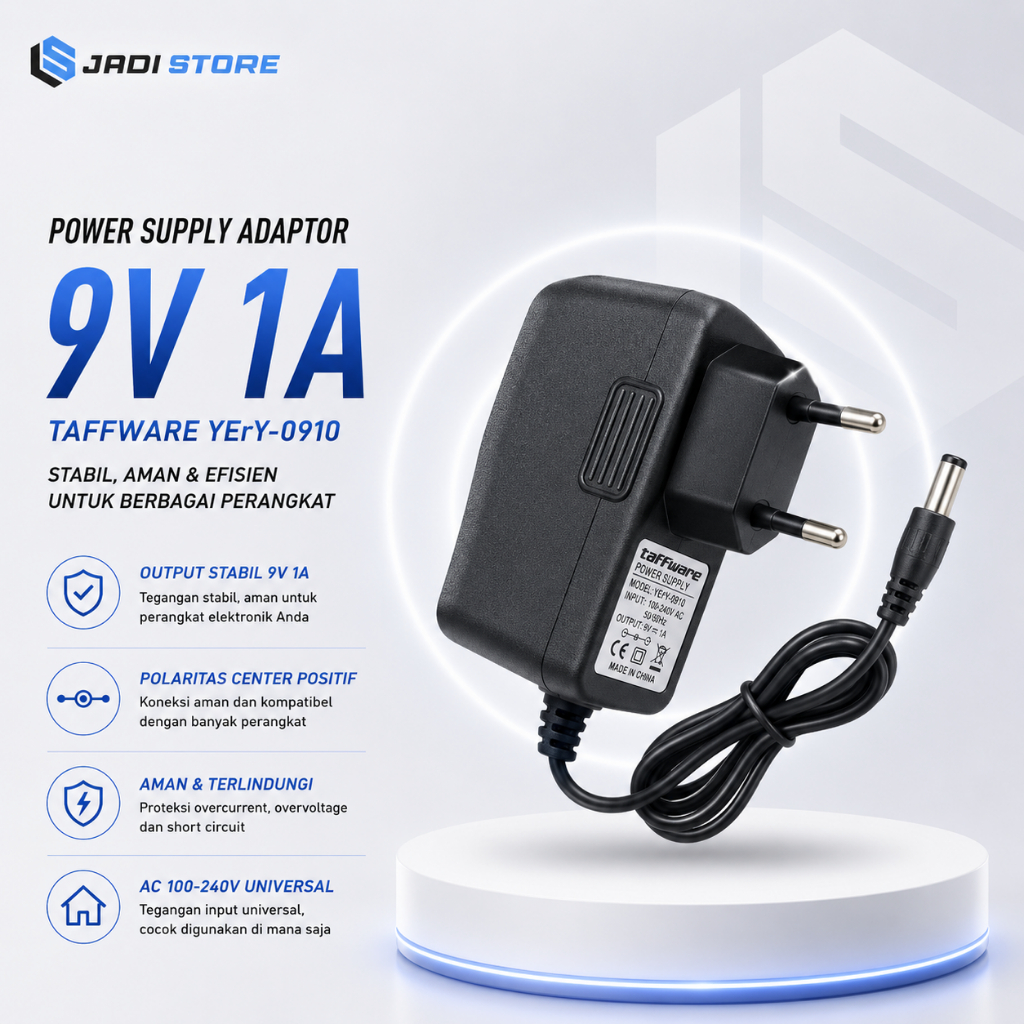 Jual Taffware Power Supply Adaptor EU 9V 1A Polaritas Center Positif ...