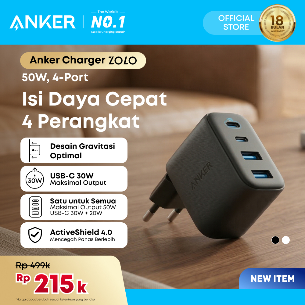 Jual Anker Zolo USB C Charger Block 4-Port Wall Adapter with 50W Max ...