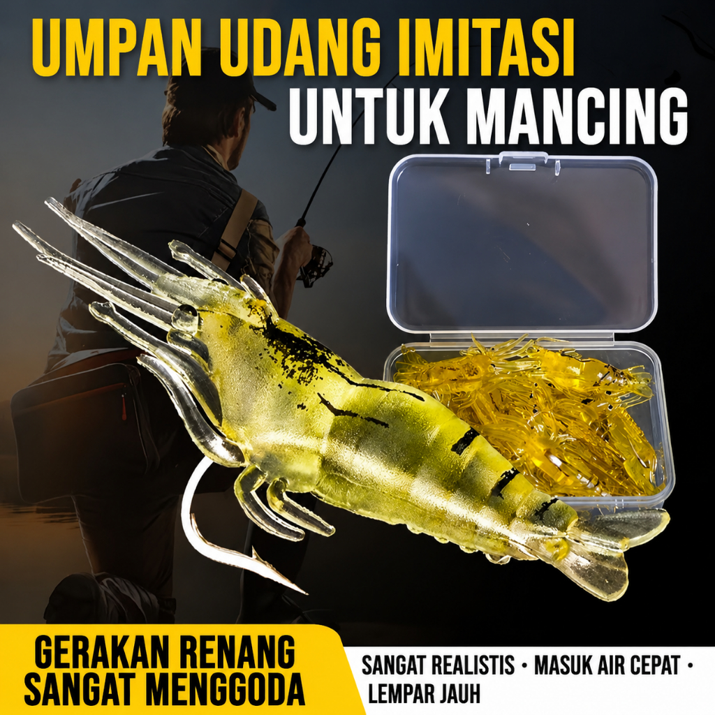 12 Pcs Umpan Udang Soft Lure Udang Glow 4.5cm Umpan Pancing Udang Tiruan Fosfor Sudah Kail Soft Bait Silicon Gabus Haruan