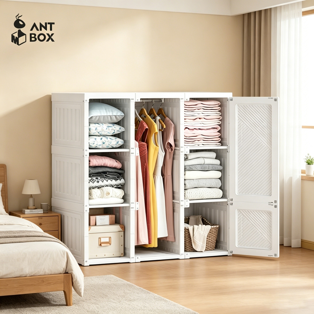 Jual ANTBOX Lemari Pakaian Putih 9 Box 1 Gantungan 540L Wardrobe Lemari ...