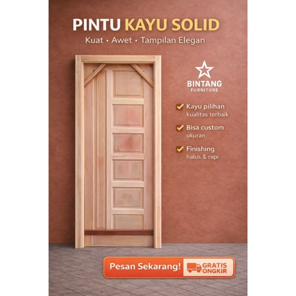 Kusen + Pintu Utama Rumah Kayu Mahoni Pintu Kamar Minimalis Grade A Murah