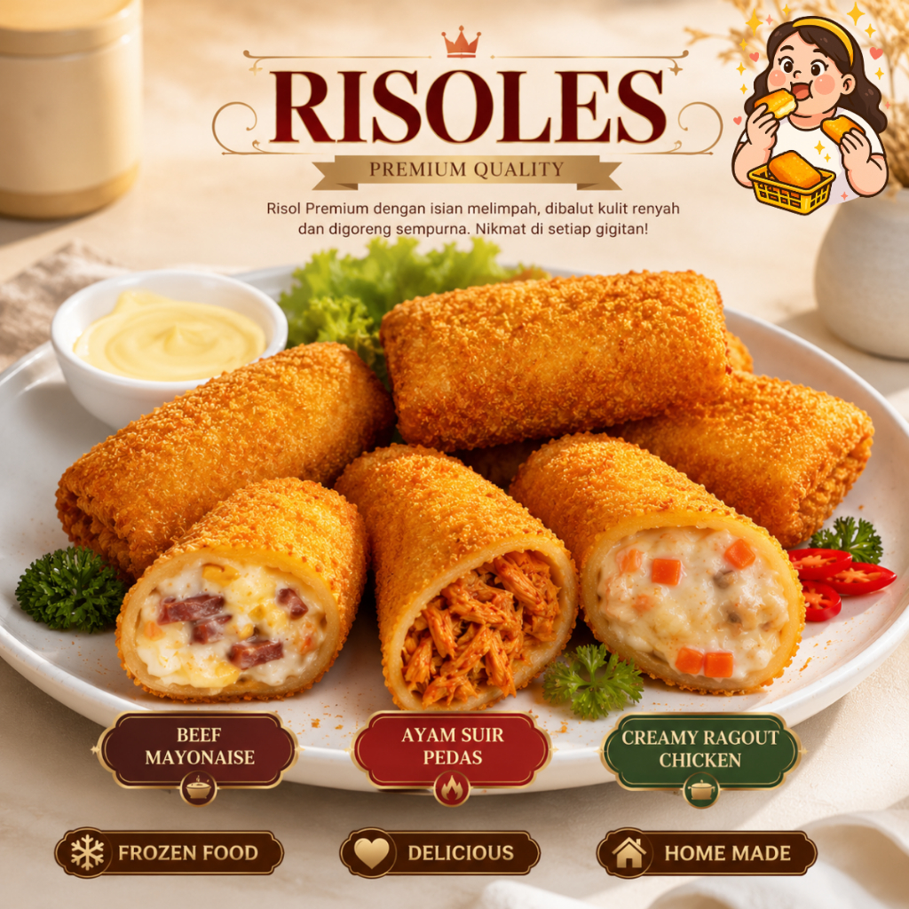 Jual Risol Ayam Suir Pedas / Risoles Smoked Beef Egg Mayonaise / Risol ...