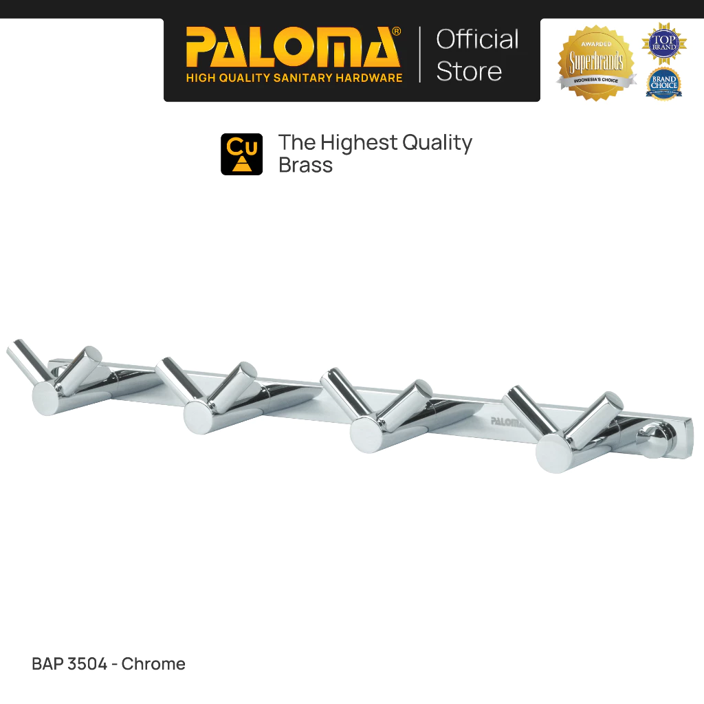 PALOMA BAP 3504 Kapstok Gantungan Baju Handuk Rak Hanger Mandi 8 Kait Brass Kuningan Chrome Krom - foto 1