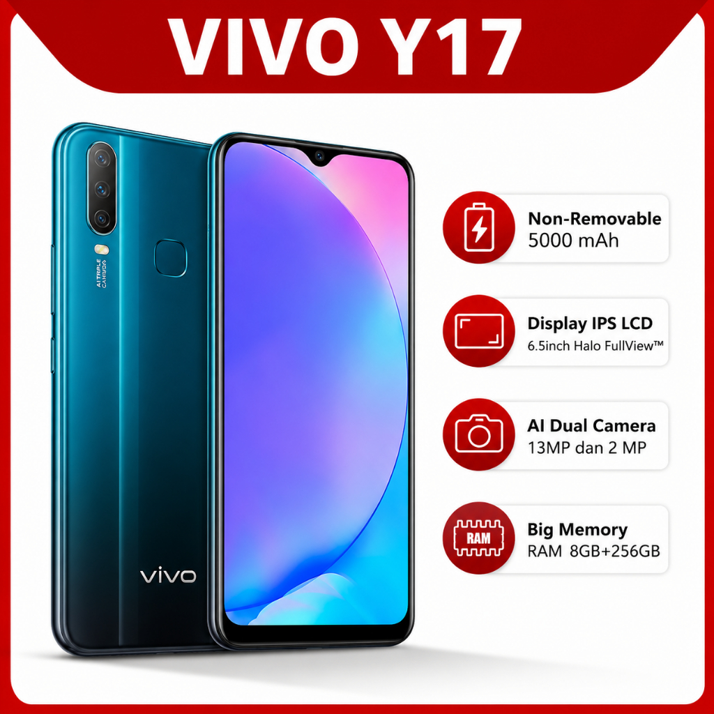 Smartphone asli Ori Handphone Android  vivo Y17 RAM 8/256GB Fullset 6.35 'FHD-LCD