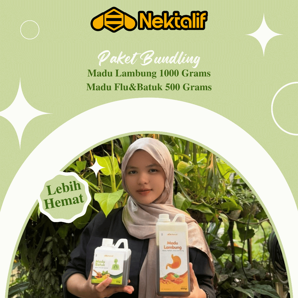 PAKET BUNDLING Madu Lambung Nektalif 1kg & Madu Batuk Nektalif 500g - Obat Asam Lambung Gerd & Radang, Batuk&Filek