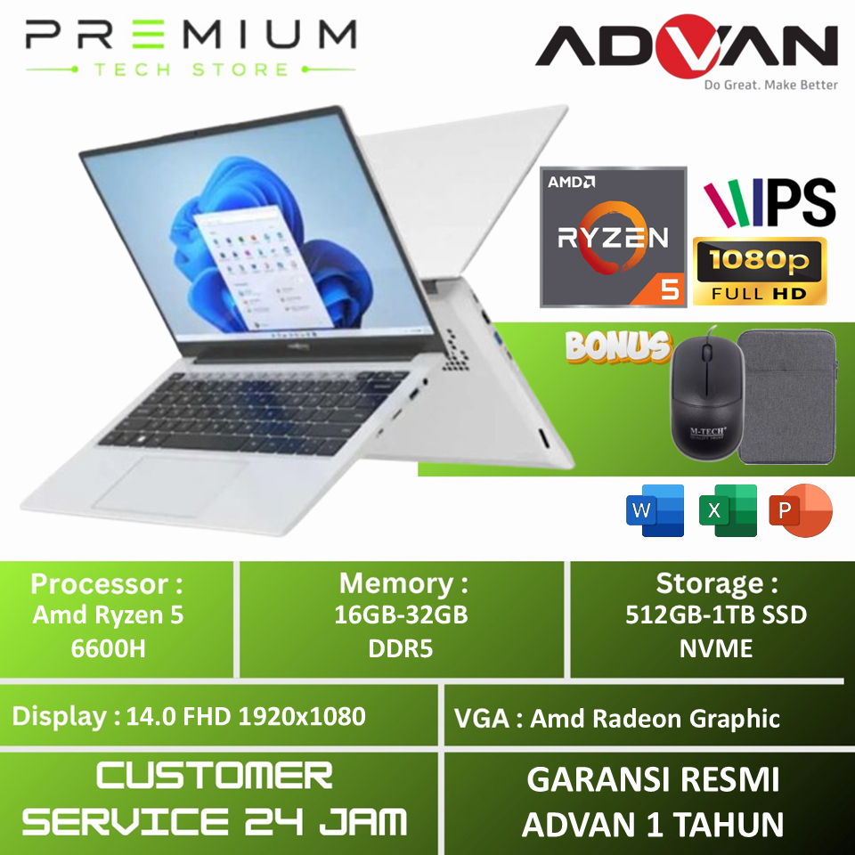 Jual Laptop Gaming ADVAN WORKPLUS R5 14 AMD Ryzen 5 6600H 16GB DDR5 1TB ...