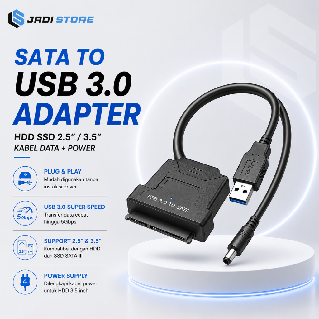 Jual Kabel SATA to USB 3.0 + POWER HDD SSD Adaptor 30cm 2.5 3.5 Inch ...