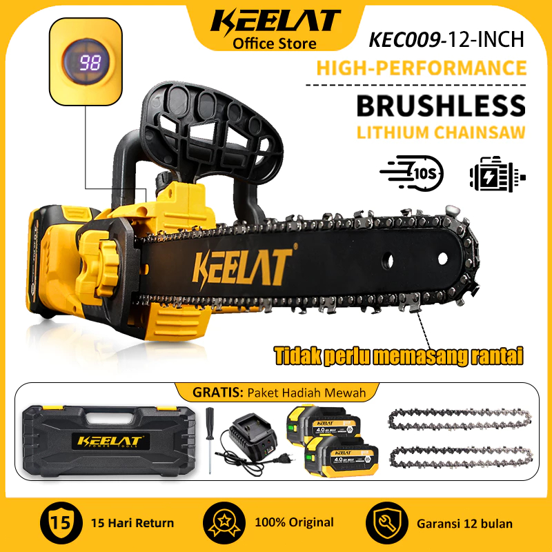 KEELAT KEC009  Brushless 20V Gergaji Mesin Tanpa Kabel 12 Inci Gergaji Listrik Tanpa Sikat Portabel dengan Baterai Lithium