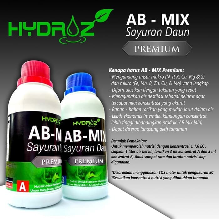 Jual Nutrisi Hidroponik cair AB Mix sayuran daun PREMIUM 250 ml Hydroz ...