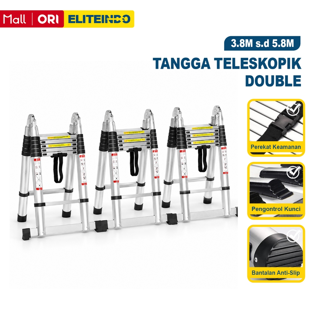 Jual Tangga Lipat Aluminium Teleskopik Ganda 4.4M l 5M Double Ladder ...