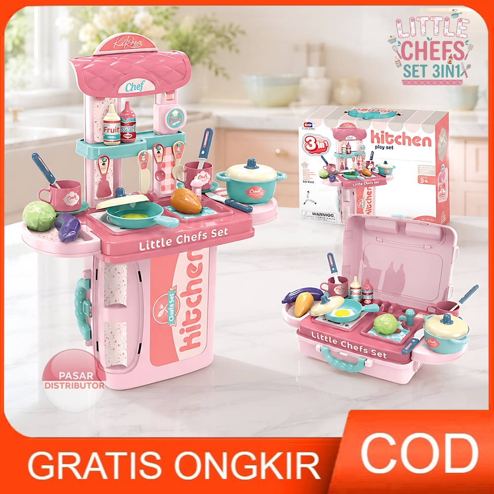 Pasar Distributor LITTLE CHEFS SET 3IN1 KITCHEN 008-971 Mainan Masak Masakan Portable Kitchen Set
