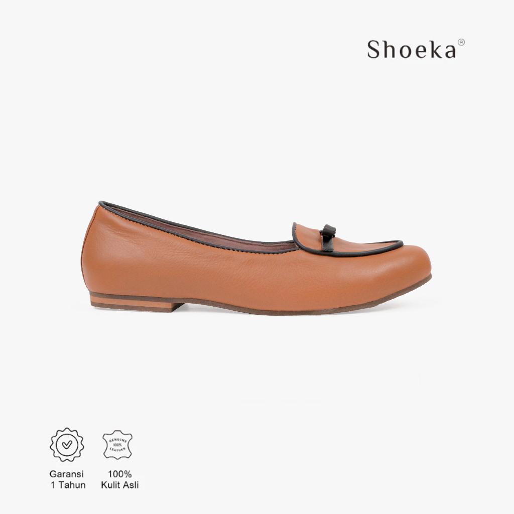 Jual Shoeka - Layna Flat - Tan+Hitam | Shopee Indonesia