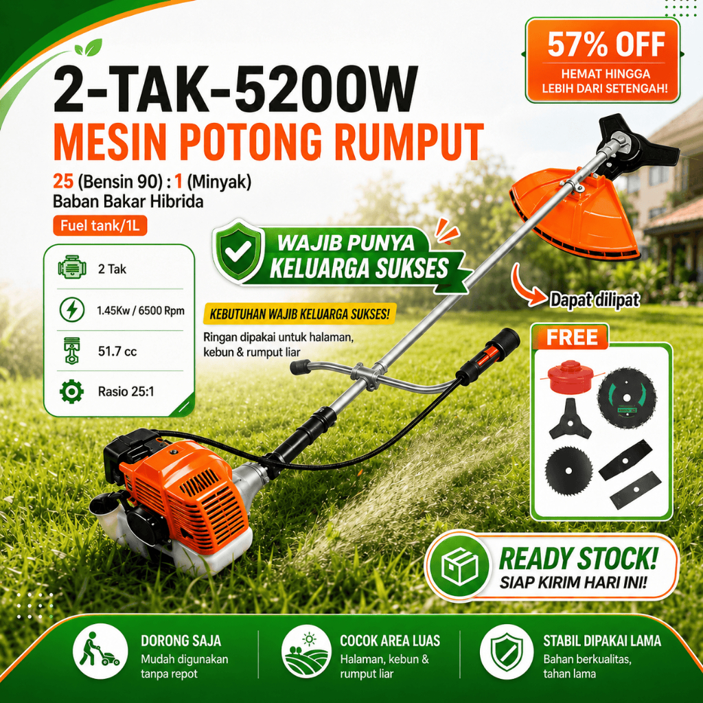 Jual REAIM Mesin Potong Rumput 5200W Arit rumput 2 Tak/4 Tak Pemotong ...