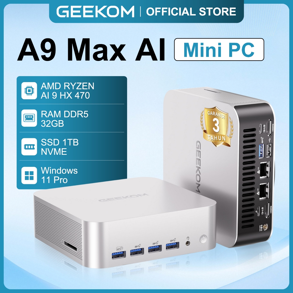 GEEKOM A9 Max 2026 Edition AI Mini PC AMD Ryzen9 HX 470 32GB DDR5 RAM 1TB SSD,WiFi 7/8K Qual Display
