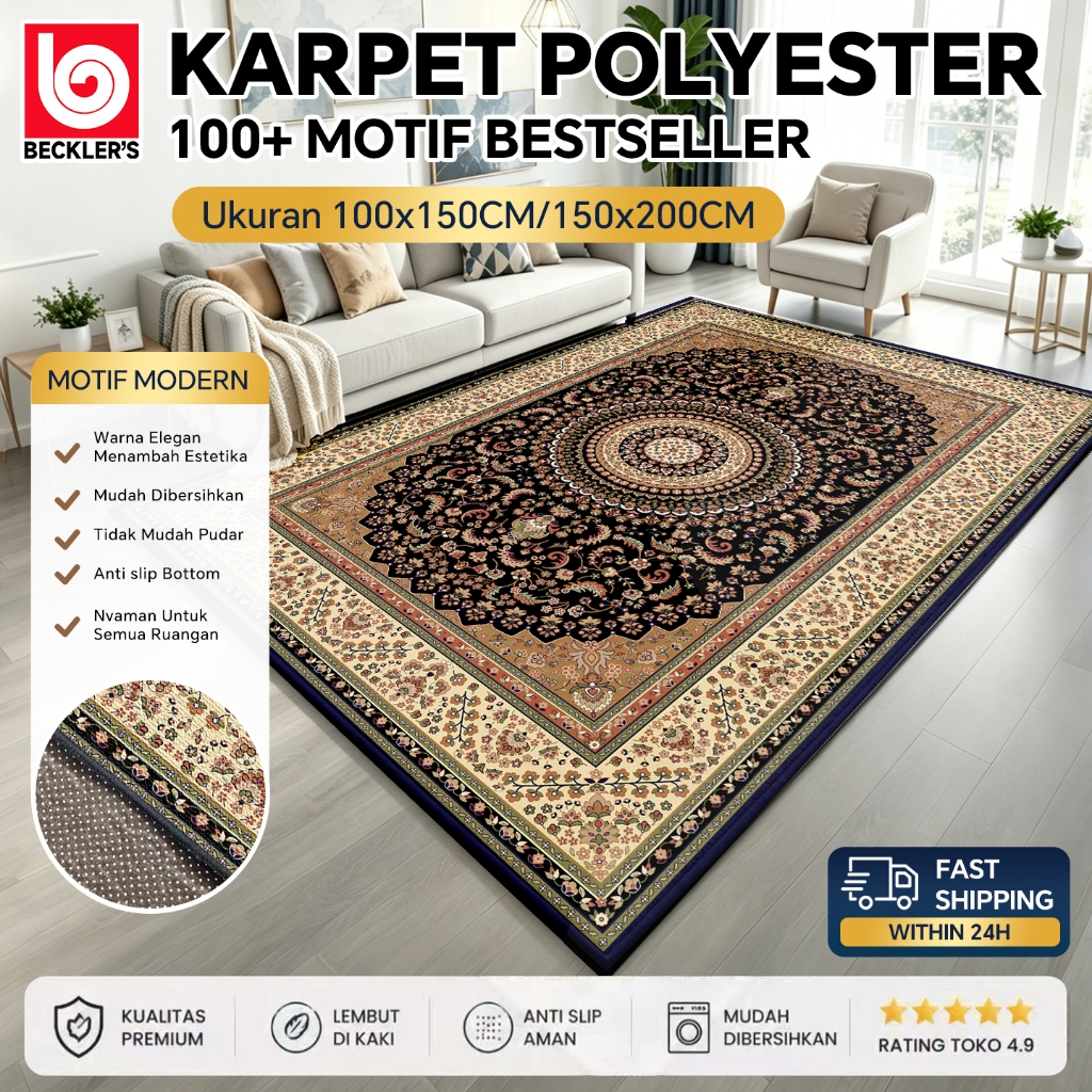 (Beckler's)LOKAL Karpet Lantai 100x150CM/150x200CM Permadani Eropa PREMIUM Bahan Polyester Anti Slip