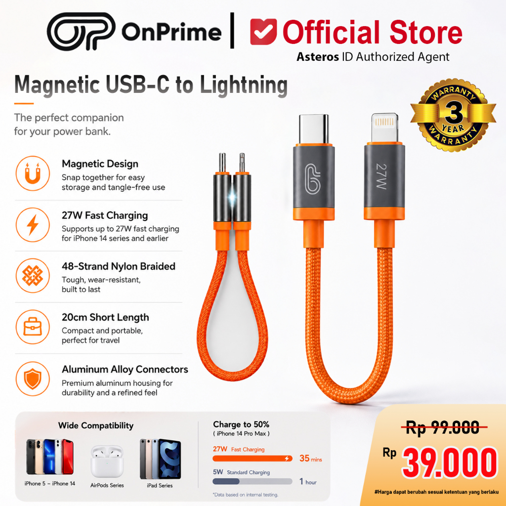 Jual ONPRIME IRON Series Kabel Power Bank iPhone X Xr 11 12 13 14 PD ...