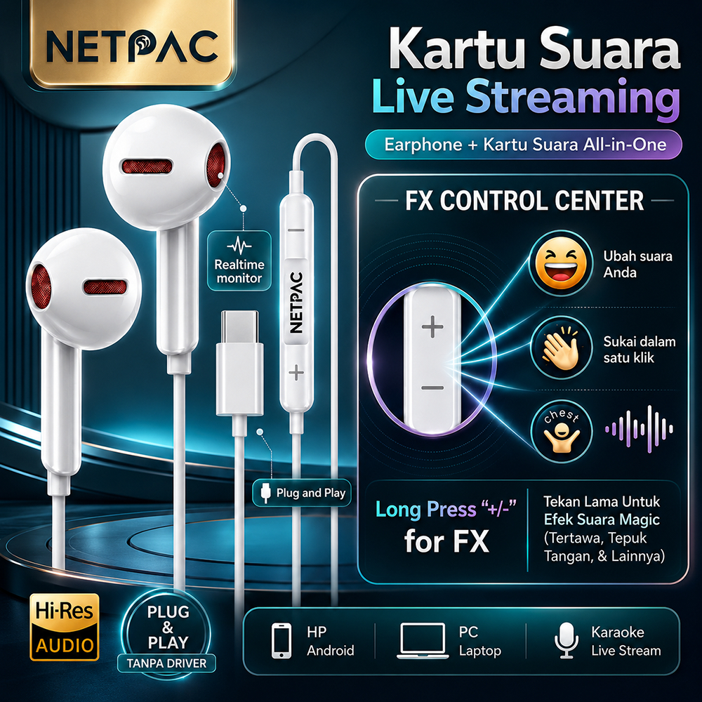 Jual NETPAC H1 Plus Wired Sound Card Headset 2in1 Bluetooth Live dengan ...