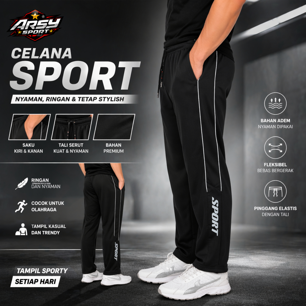 Arsy Sport - Celana Training Pria Wanita - Celana Panjang Olahraga - TRN002