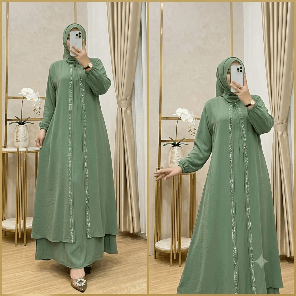 Tampil Anggun dan Elegan dengan Gamis Abaya Mewah Terbaru Cey Airflow Mix Payet Swarovski
