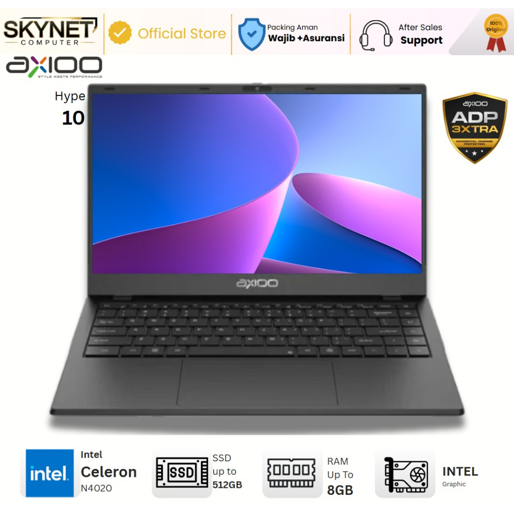 AXIOO Laptop Hype 10 Intel Celeron N4020 RAM8GB SSD512GB 14'' HD Windows 11 - Laptop Kerja Sekolah Kuliah