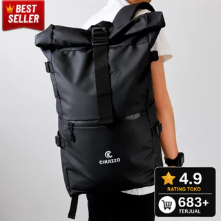 Tas Ransel Pria Waterproof Roll Top Backpack Anti Air Laptop Outdoor Travel kuat muat banyak stylish Cikazzo