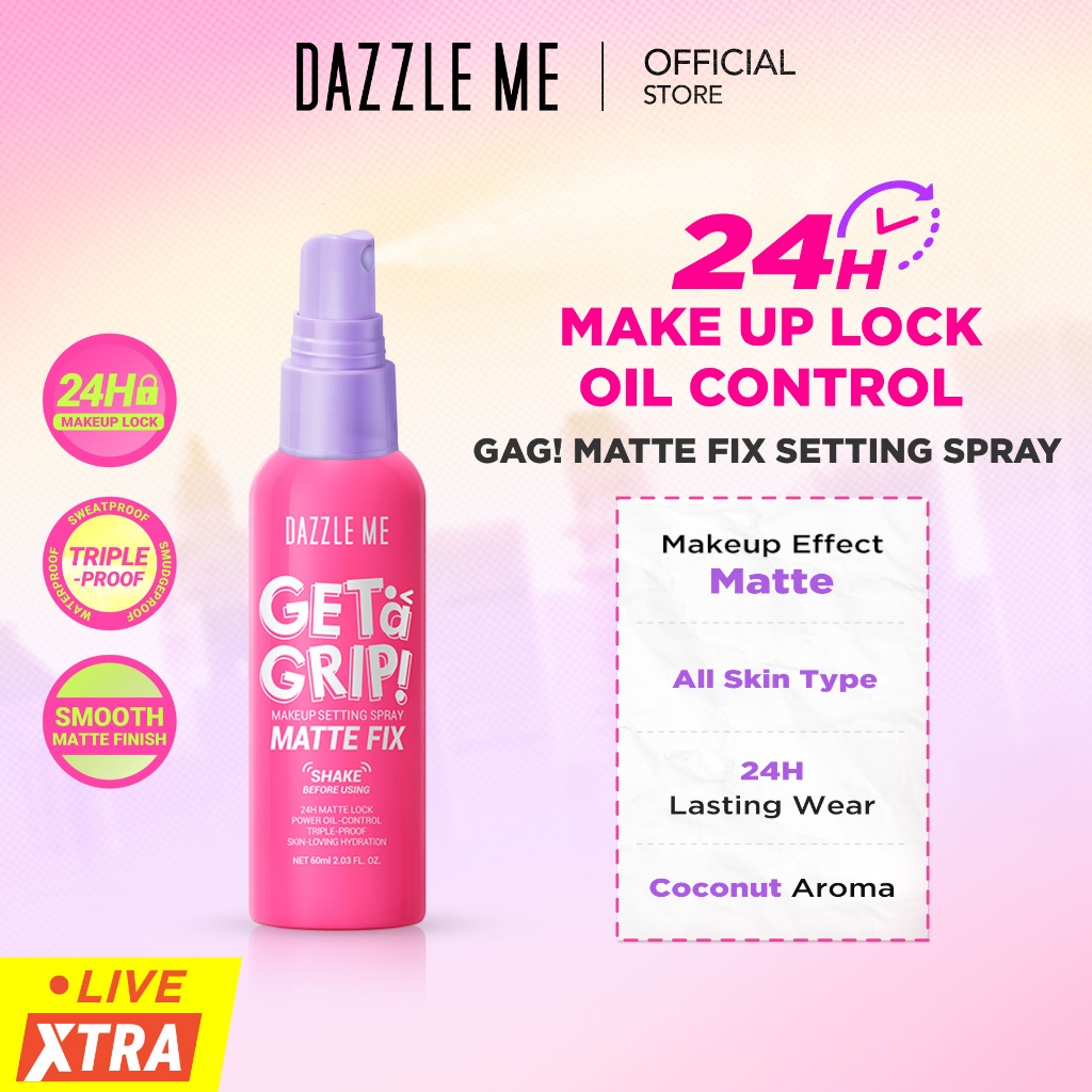 [BPOM] DAZZLE ME Get a Grip! Makeup Setting Spray Matte Fix Smooth Matte Finish Setting Spray mengunci makeup dan kontrol minyak tahan lama 24 jam