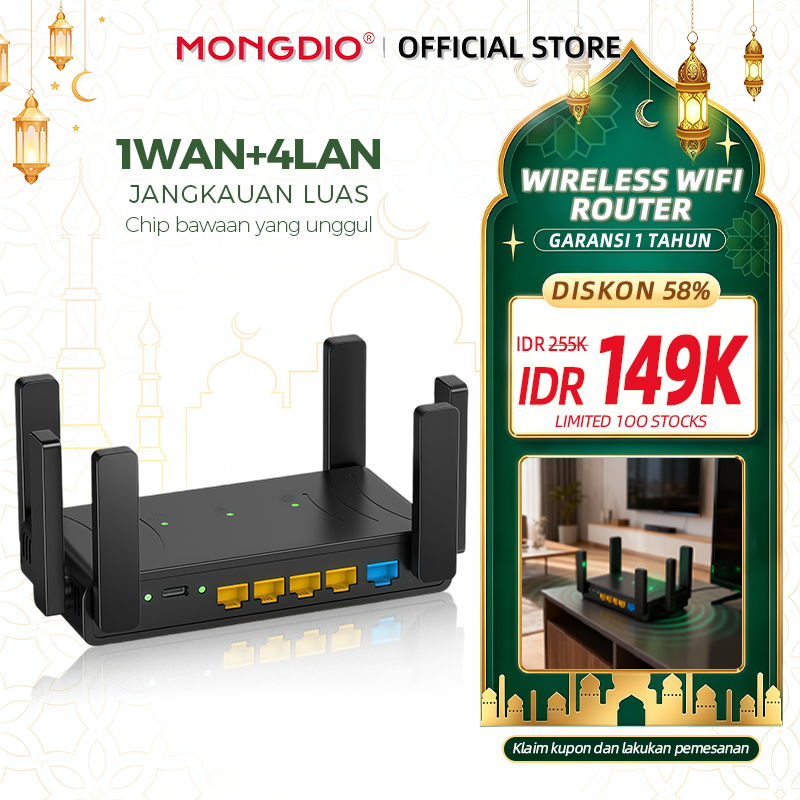 Jual Mongdio Router WiFi 6 Antena Eksternal 4 LAN + 1 WAN Port 1200Mbps ...