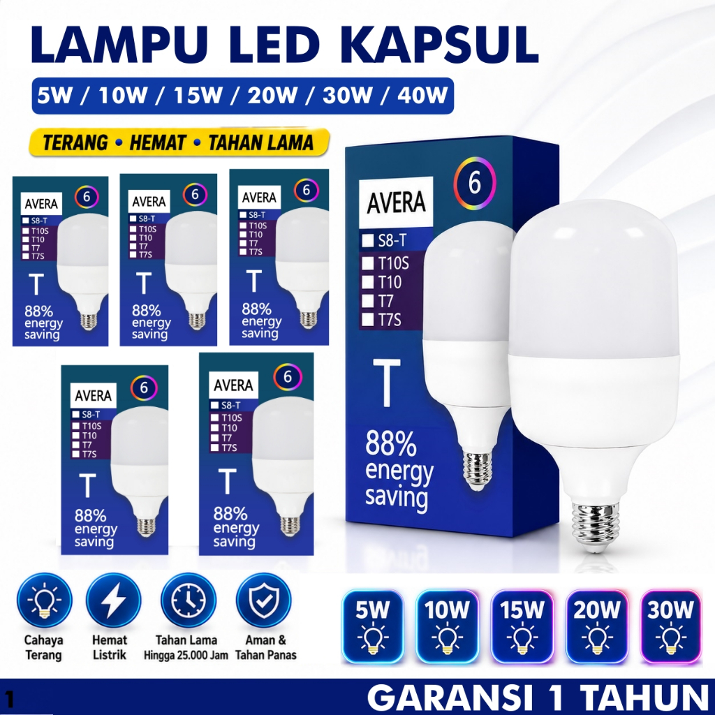 Lampu Bohlam Led Kapsul 40 Watt 30 20 15 10 5 Watt Putih Kuning Capsule 40w 30w 20w 10w 15w 5w E27