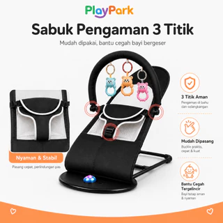 PlayPark Bouncer Bayi Kursi Ayunan Bayi Lipat Nyaman dengan Rak Mainan untuk Bayi Baru Lahir