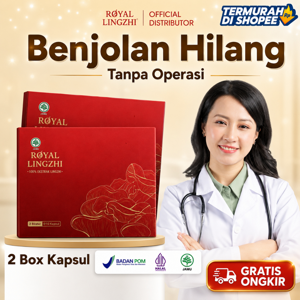 Royal Lingzhi Herbal Obat Benjolan & Lipoma Suplemen Herbal Ekstrak Jamur Lingzhi Ampuh Atasi Benjolan Kanker Tumor Tiroid Kanker Payudara Miom Kista Paket Kapsul Isi 2 Box