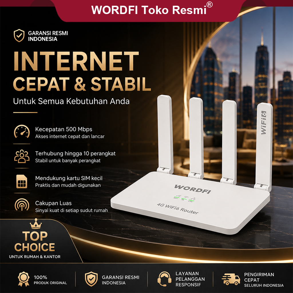 Toko Resmi WORDFI | Modem 4G LTE 500 Mbps | Router WiFi 6 | Mendukung semua operator | Port Type-C