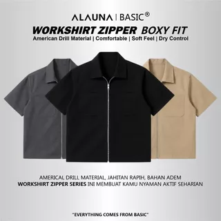 Alauna Basic - Kemeja Workshirt Zipper Unisex Boxy Fit Oversized Katun Driell