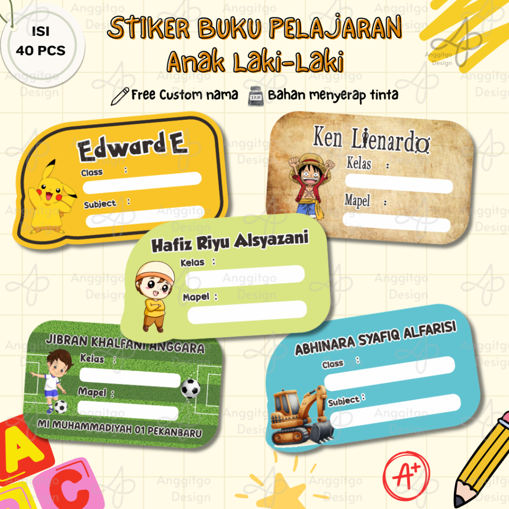 Jual Stiker Label Buku Pelajaran CUSTOM NAMA DAN SEKOLAH ANAK LAKI LAKI ...
