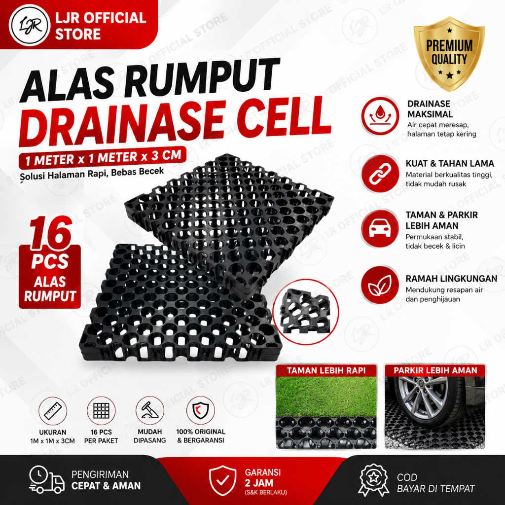 LJR Alas Rumput Drainase Cell Rumput Sintesis 1Meter x 1Meter (16 Pcs Alas Rumput)