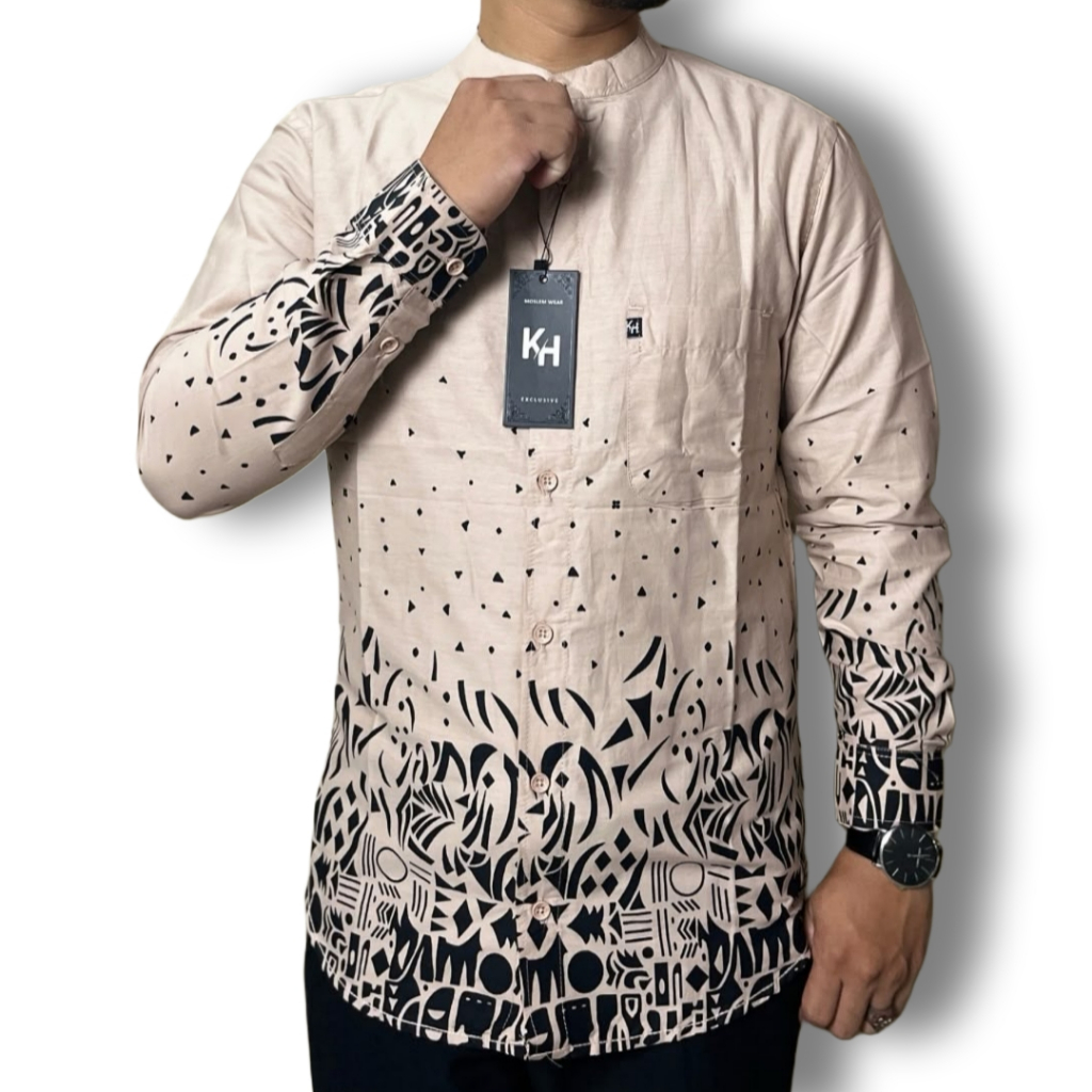 KH Kemeja Koko Pria Kerah Shanghai Lengan Panjang Motif Matrix Series Baju Koko Sanghai Cowok Premium