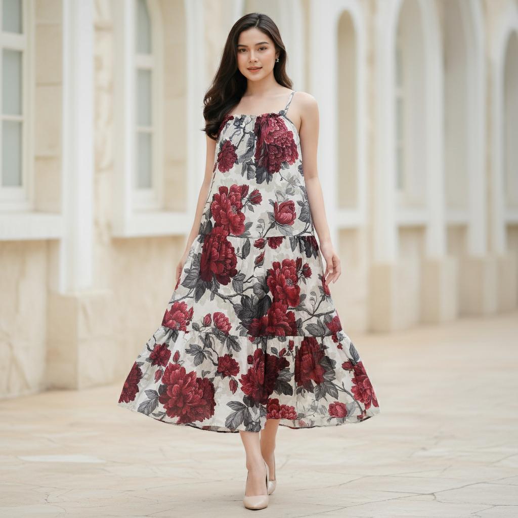 Jual Haruka Midi Dress Summer Daster Motif Wanita Cantik Adem Elegan ...