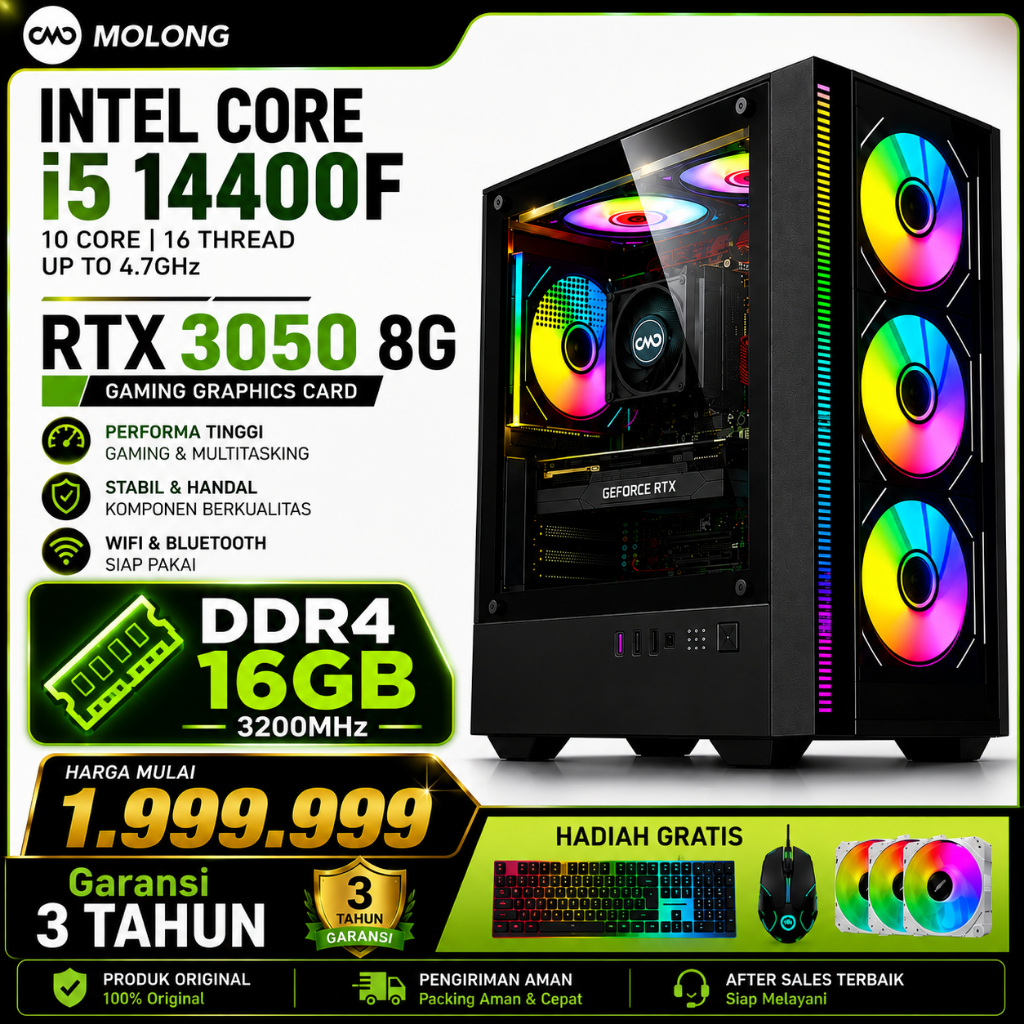 Molong PC i5 14400F/RTX3050 8G/A750 8G gaming full set itx komputer desktop kantor Mendukung WIFI/Bluetooth Bisa digantung di dindingKirim mouse nirkabel yang indah