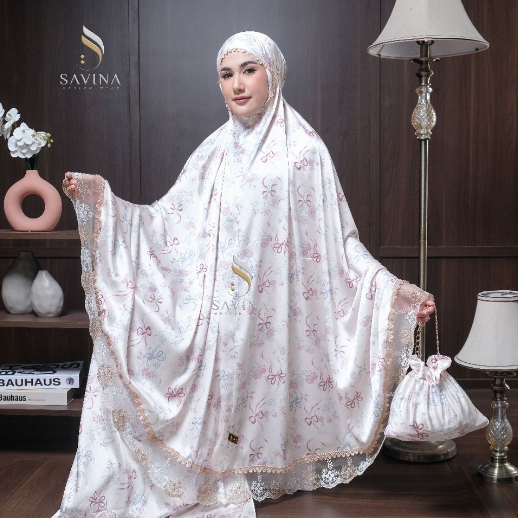 Savina - Mukena Dewasa Armany Silk Motif pita Series Viona 2in1 Jacquard Premium