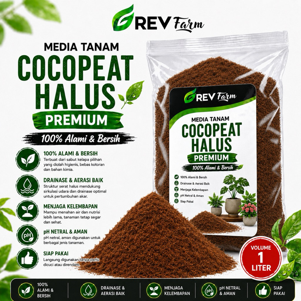GREV FARM Cocopeat Halus 1 Liter Low EC Media Tanam Organik / Cangkok / Semai / Hidroponik / Alas Hamster