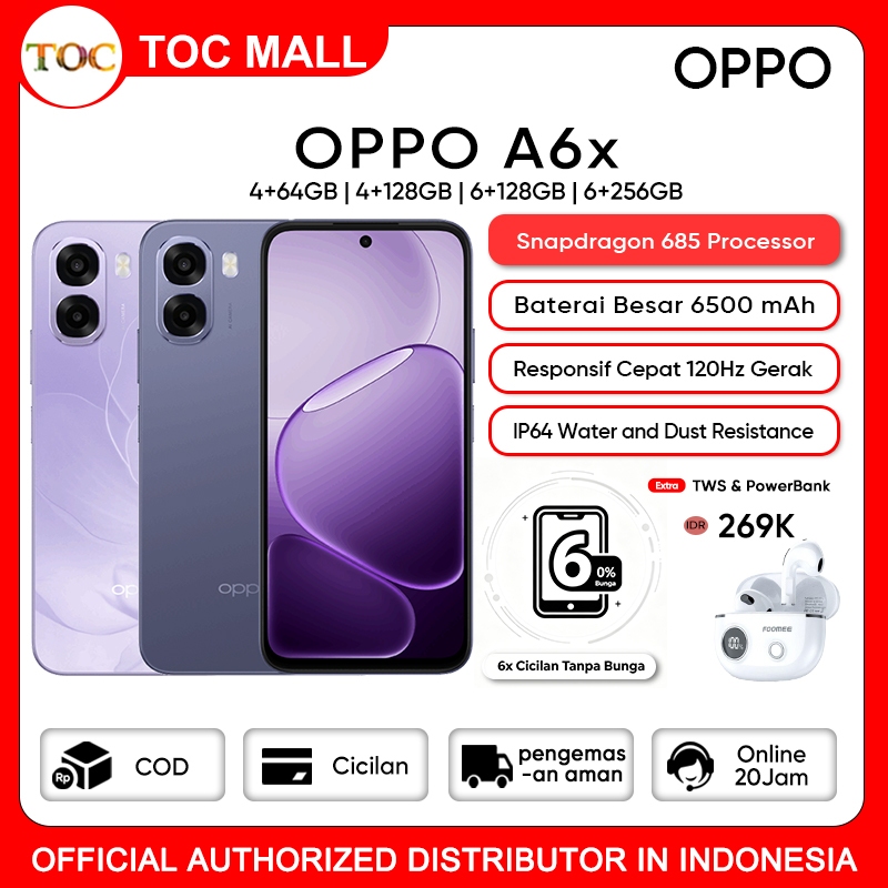 OPPO A6x 4/64GB 4/128GB - Garansi Resmi OPPO Indonesia  Snapdragon 685 IP64 Water Resistance