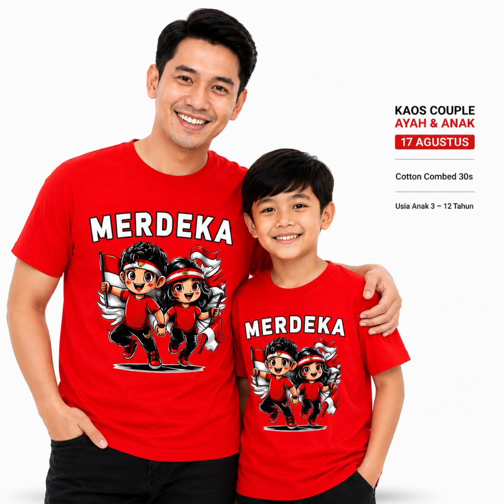 Kaos Couple Ayah Anak 17 Agustus Merdeka Cotton Combed Kaos Keluarga HUT RI