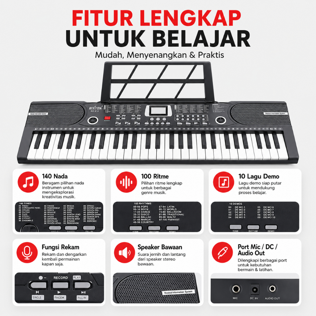 Jual RIXTON 61 Keys Digital Electric Piano Keyboard Portable Electronic ...