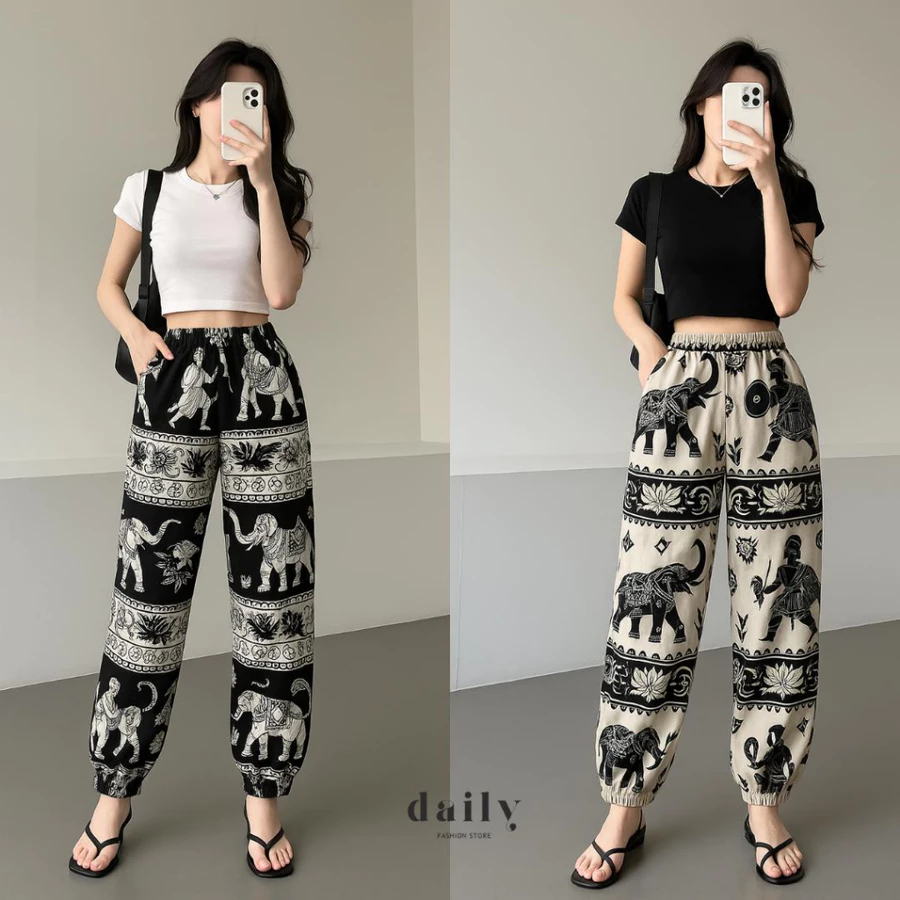 Daily Jogger Hommy Pants Premium Rayon Panjang Besic Loose Fit Highwaist Motif