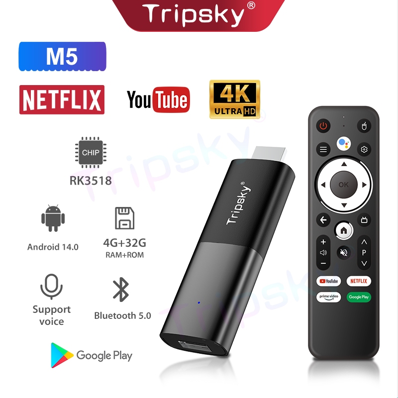 Tripsky android tv stick M5 Ram 4GB Rom 32GB Compact TV box Android 14 wifi6 Smart Tv Mini android tv box