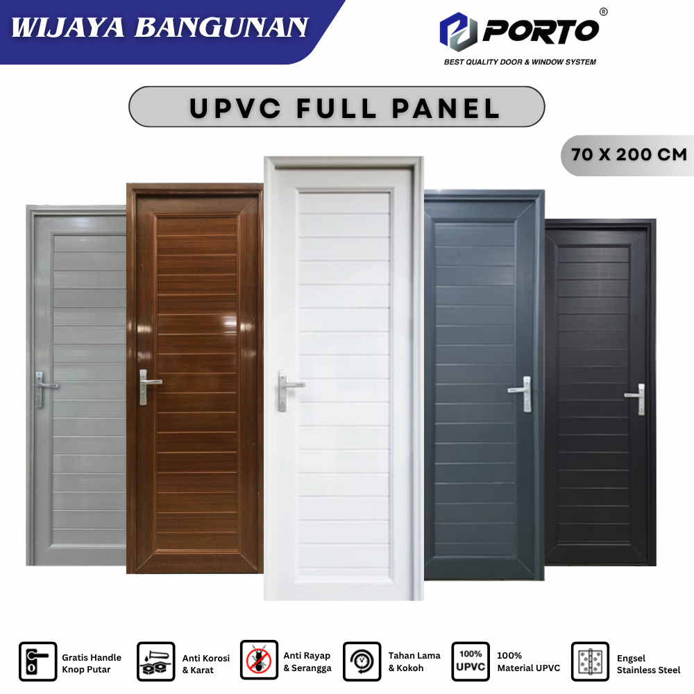 PORTO DOOR PINTU UPVC 70X200CM TIPE FULL PANEL / PINTU KAMAR MANDI / WC / TOILET